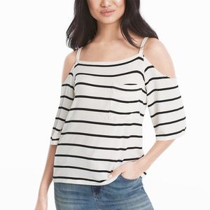 White House Black Market Cold Shoulder Striped Top with Pocket L